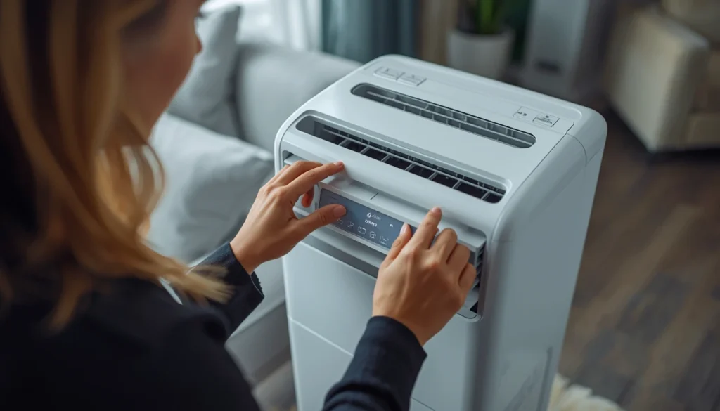 uma pessoa analisando as características de um climatizador de ar