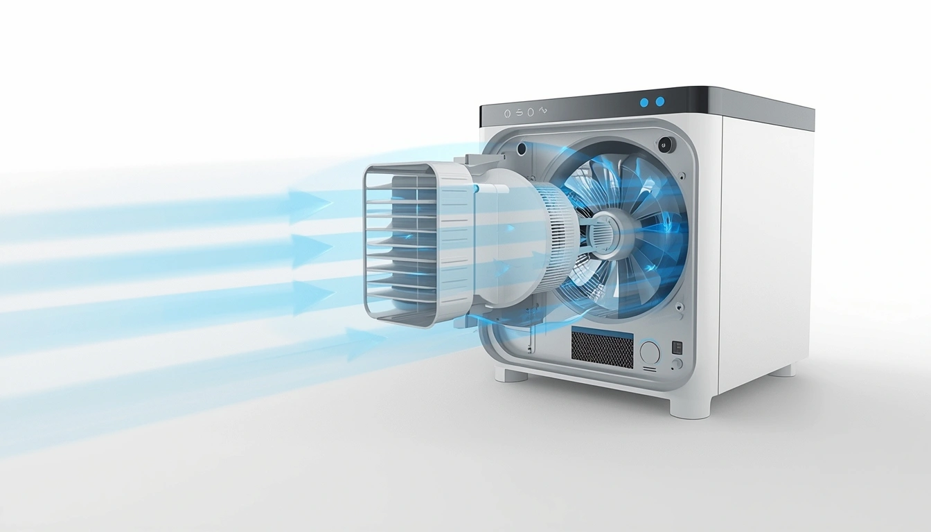 uma imagem ilustrativa mostrando como funciona um climatizador de ar e seus componentes